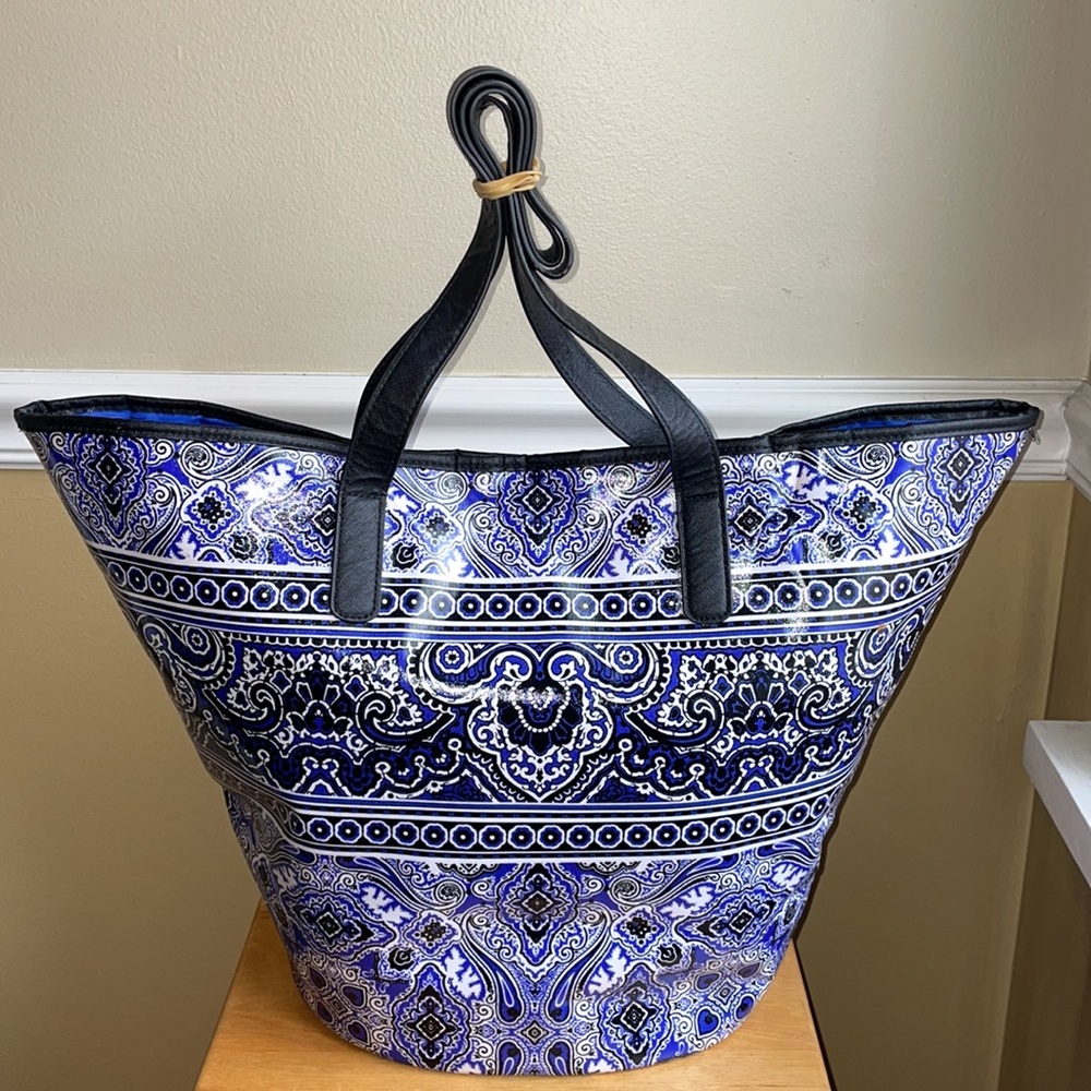 Soma Cobalt & Black Paisley Tote Bag • Cotton with Laminated Surface Carryall